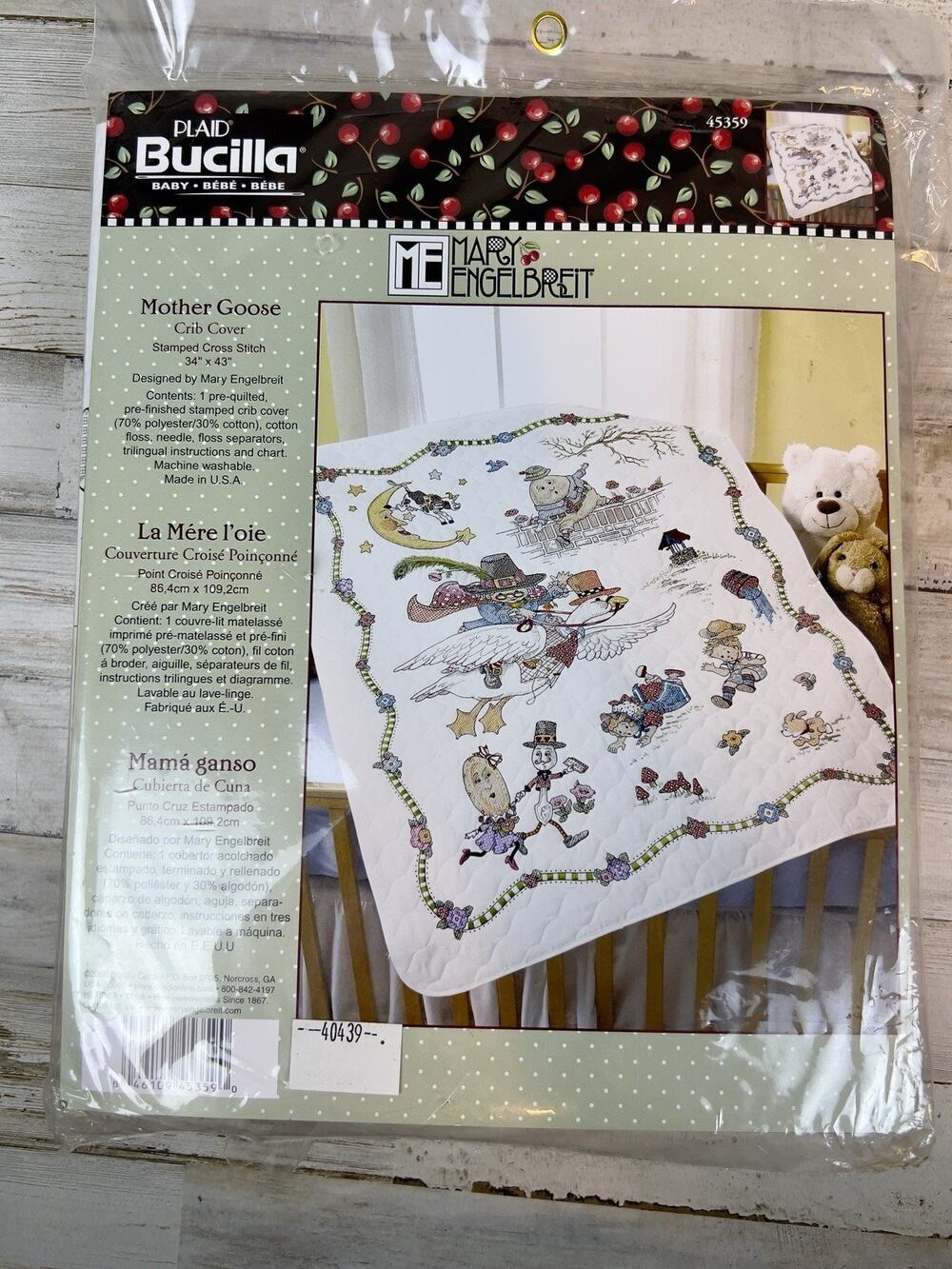 Bucilla Mary Engelbreit Mother Goose Crib Cover Stamped Cross Stitch Kit #22021